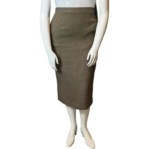 Vintage Talbots Brown Houndstooth Wool Midi Pencil Skirt, USA Made, M